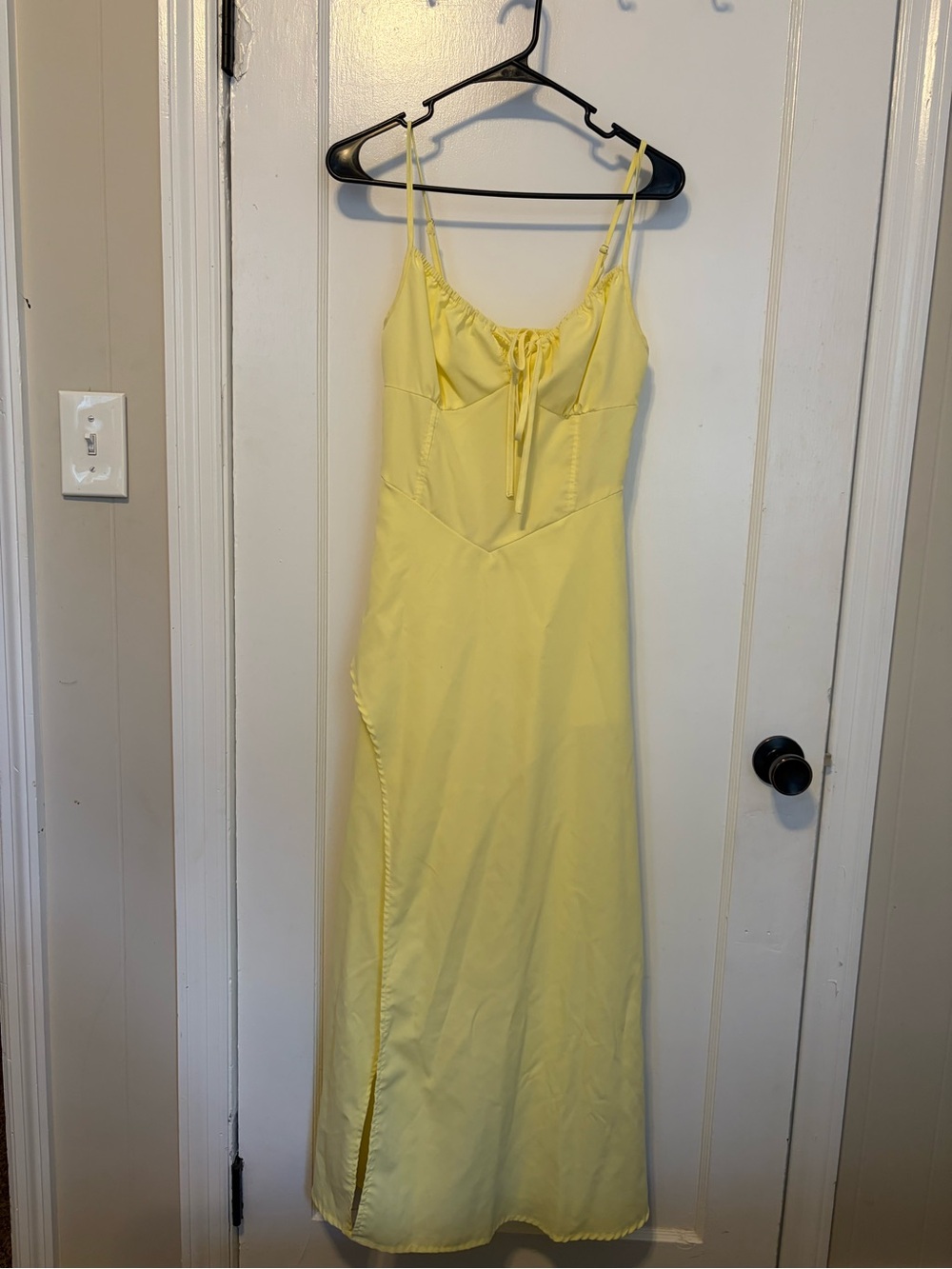 Yellow Slip Maxi Dress with Tie Front